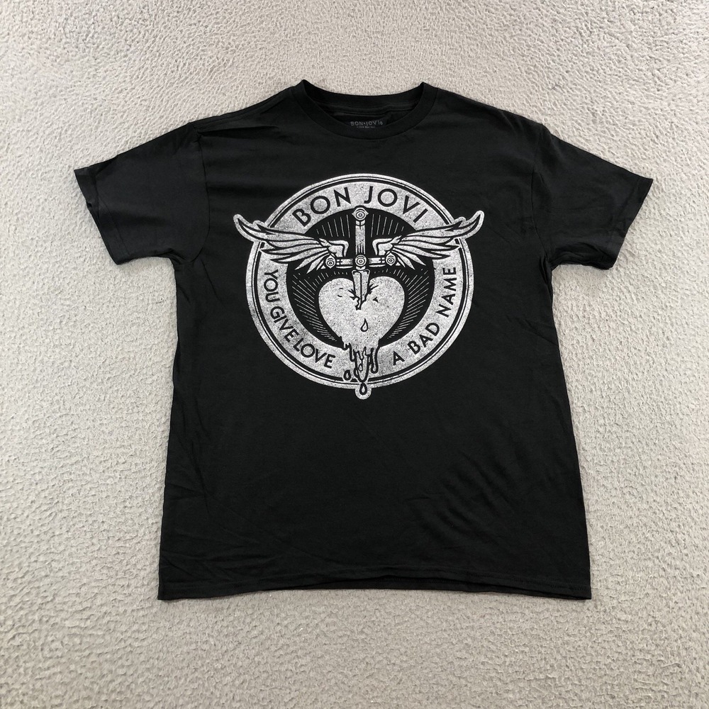 bon jovi t shirt Women's M Charcoal Gray Band Tee Merchandise Rock Music